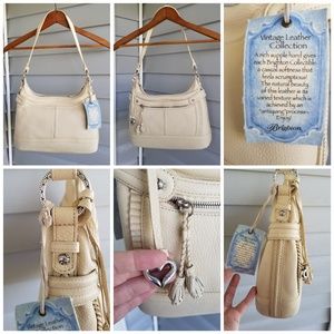 Brighton Leather Shoulder Bag Purse White/Tan NWT